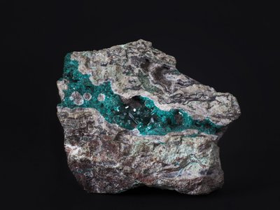 Dioptasio. Miniera di Tsumeb, Namibia. Collezione Scotese. Foto di Francesca Marengo
