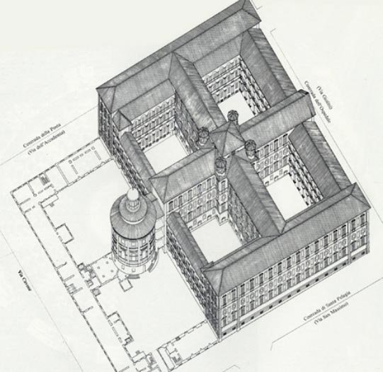 La pianta del palazzo in cui è ospitato il Museo, di Enrico Arakel tratta dal catalogo “Il Museo a Palazzo”