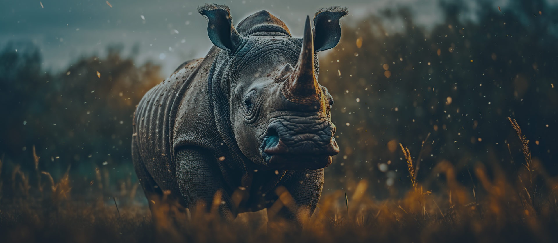 rinoceronte che cammina nell'erba